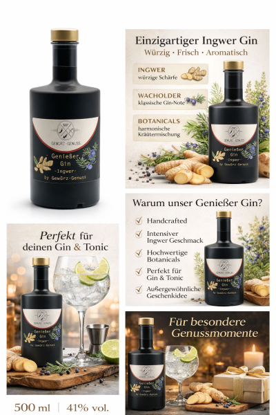 Genießer Gin Ingwer – Premium Gewürzlikör mit feiner Ingwer-Note, 0,5 L- By Gewürz-Genuss