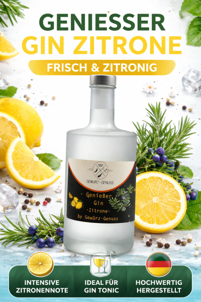 Genießer Gin Zitrone – Premium Dry Gin mit Zitronennote, frische Botanicals, ideal für Gin Tonic & Cocktails