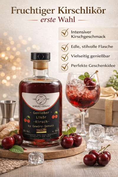 Genießer Kirschlikör – Fruchtiger Likör aus Kirschen | Mild & Aromatisch | Perfekt pur, für Cocktails & Desserts | Geschenkidee für Genießer